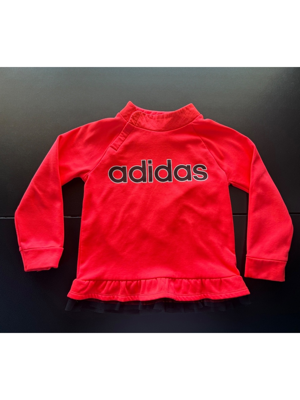 Adidas Girls 6X Neon Coral Pink Pullover Sweatshirt Ruffle Tulle Hem Logo